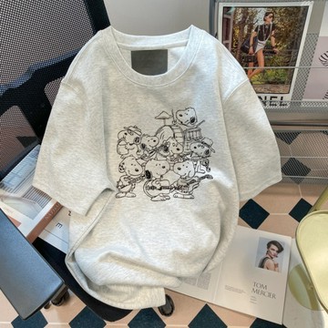 日係可愛史努比圓領純棉短袖T恤夏季顯瘦正肩超好看小個子女生上衣 印花寬鬆情侶短袖T 上衣女 美式t  韓版T 大學T