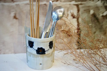 手作粉引 著籠 L16cm 筷子籠 筷筒 壁掛花器