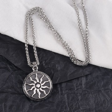 永生太陽之神項鏈復古圓牌火焰吊墜男士鈦鋼歐美明克夜店嘻哈掛飾