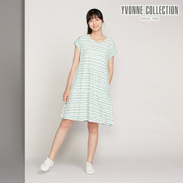 YVONNE 以旺傢飾 凸條提花拼接短袖洋裝-薄荷綠