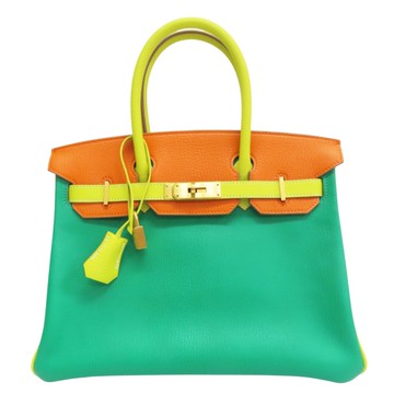 HERMES 愛馬仕 澄/黃/綠色 山羊皮 Birkin30 柏金包 手提包 口Q刻 金釦 (SP order) 【二手名牌BRAND OFF】