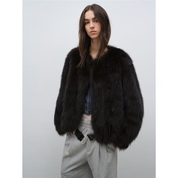 付智恩 晨霧莊園 進口sagafurs狐貍毛外套年輕款黑色皮草大衣女冬