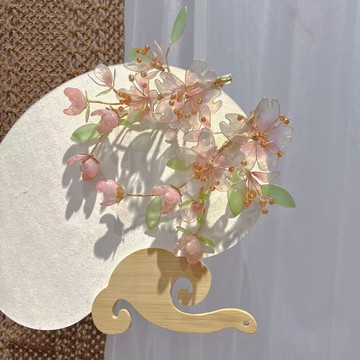 桃花造液花發夾漢服頭飾發飾花朵配飾流蘇粉色仙氣宮廷風漢元素 z8093