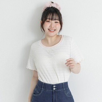 【PolyLulu】 蝴蝶結刺繡木耳邊皺皺上衣
