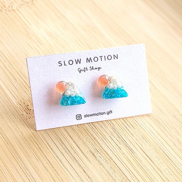 富士山太陽耳環/耳夾 水藍 抗過敏醫療鋼