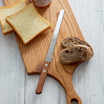 日本 霜山 日式木柄不鏽鋼鋸齒麵包刀-20cm