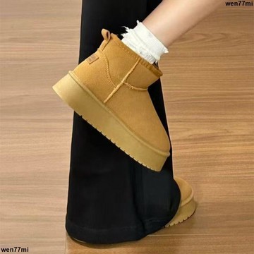 超實惠冬 馬丁靴 機車靴 短靴 趙露思同款厚底雪地靴女短筒增高皮毛一體棉鞋女冬季mini保暖加厚