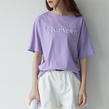 現貨+預購 短袖T恤圓領上衣-純色簡約字母刺繡女打底衫3色73sy20【獨家進口】【米蘭精品】