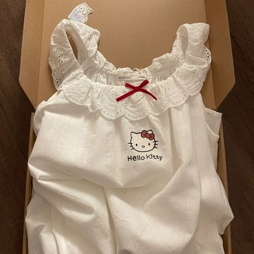 ⭐臺灣出貨⭐日系可愛卡通Hello kitty蕾絲花邊吊帶睡裙女夏季新款寬鬆睡裙