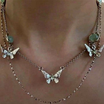 【台灣公司 可打統編】免運 冰川蝴蝶流蘇拼接項鏈小眾百搭個性雙層鎖骨鏈冷淡風日韓時尚配飾 可開發票 全館五折 工廠現貨直銷 新品特價 z9211