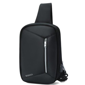 Sp house 個性三角線條尼龍防盜防磁單肩背包(黑色)