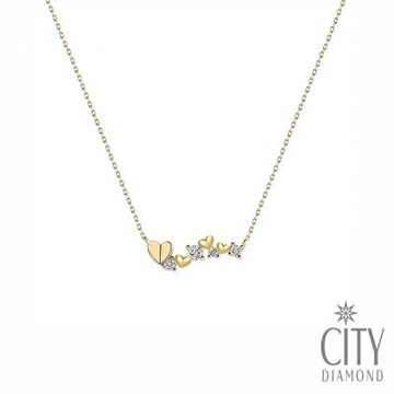 【City Diamond 引雅】『連綿心意』18K 天然鑽石 20分 愛心 一字 黃K金 項鍊(東京Yuki系列)