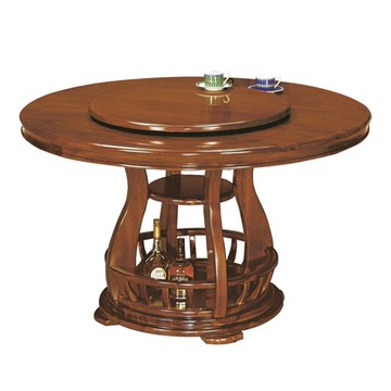 文創集 馬派 柚木紋4.9尺實木餐桌/圓桌(附旋轉餐盤座)-147x147x74cm免組