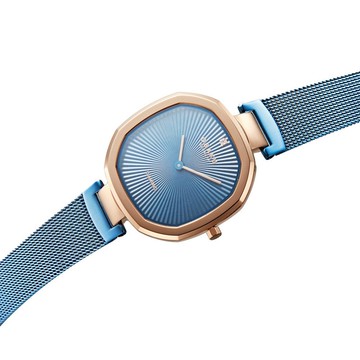 OBAKU 八角哲學淑女晶鑽腕錶-湖水藍X玫瑰金-V277LXMMA-32mm