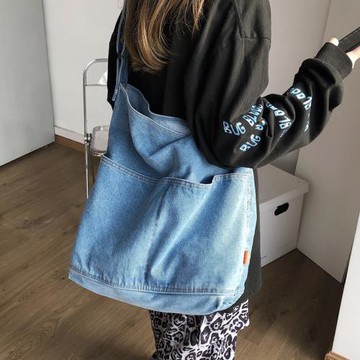 春夏復古牛仔布包包2025新款時尚慵懶風單肩包女ins大容量托特包