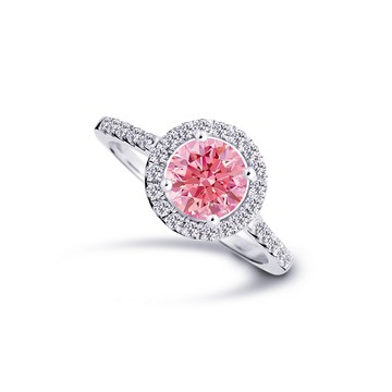 Caramelo IGI 1克拉 粉鑽 粉紅鑽石14K 鑽戒 (培育鑽石 FANCY VIVID PINK)