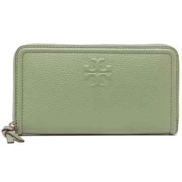 TORY BURCH - 素面皮革拉鍊長夾 (淺草綠)