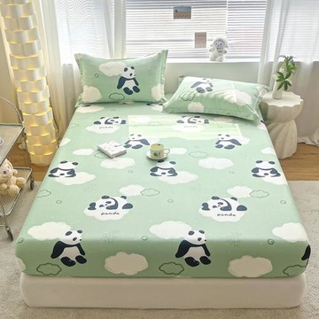 純棉床笠單件全棉席夢思床墊保護罩卡通兒童男孩男童熊貓床罩床包