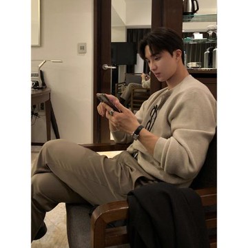 碧舍韓版男裝休閑高檔純色針織衫慵懶寬松打底衫圓領毛衣保暖百搭