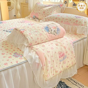 【冰感透氣】乳膠涼蓆四件套 空調被 夏涼被 冰絲席 床裙款 可機洗 夏季清涼 母嬰家用