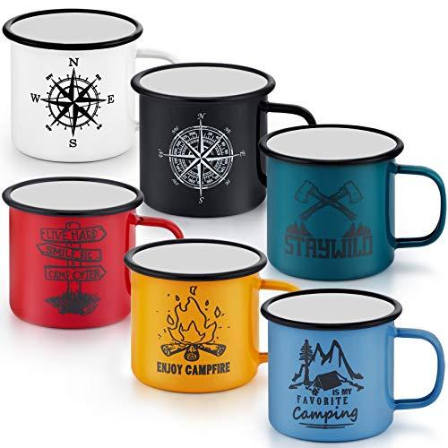 16 Oz Enamel Mug Coffee Cup Set of 6, PP CHEF Camping Enamel Mug with Patt