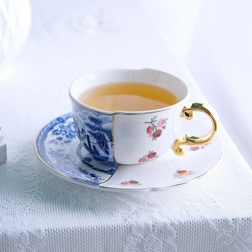 熱銷stl歐式描金拼接青花復古輕奢陶瓷咖啡杯碟套裝下午茶花茶杯杯碟