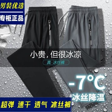 海瀾優選夏季輕薄冰絲褲速干高彈力寬松加大碼運動透氣空調褲長褲