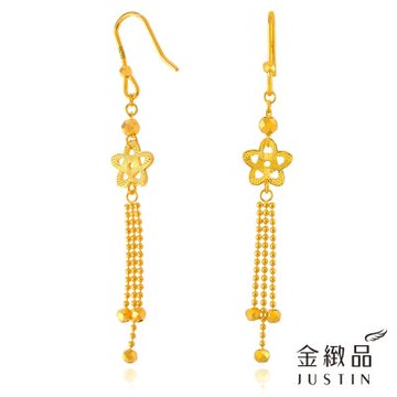 金緻品 黃金垂吊耳環 花善珠簾 0.75錢 5G工藝