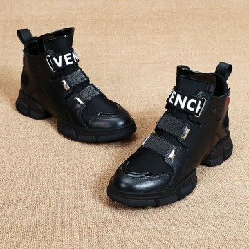 內增高馬丁靴女小個子顯瘦春秋款一腳蹬休閑女鞋歐貨真皮厚底短靴