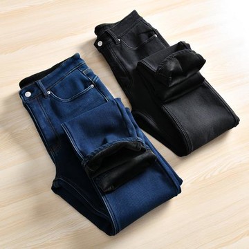 出K單！加絨加厚彈力 外貿男裝尾貨冬季休閑直筒修身保暖牛仔長褲