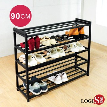 【LOGIS】極簡黑90CM收納層架(鞋櫃 鞋架 多層架)W590