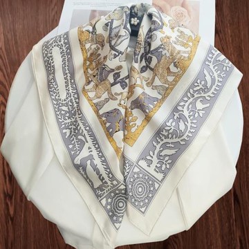 早春新款歐美高檔真絲圍巾大方巾90x90cm印花桑蠶絲絲巾百搭職業