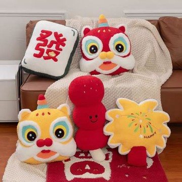 國潮醒獅進宅喬遷抱枕喜慶沙發靠墊家居糖葫蘆裝飾擺件公司活動禮