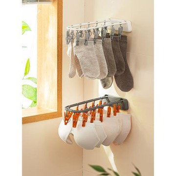 壁掛晾衣架免打孔襪子內衣抹布架子折疊收納晾曬神器多功能多夾子