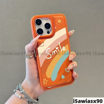彩虹笑脸新款橙色殼 皮紋氣墊防摔 蘋果17 pro max i16 i11 i15 plus i13 14手機殼