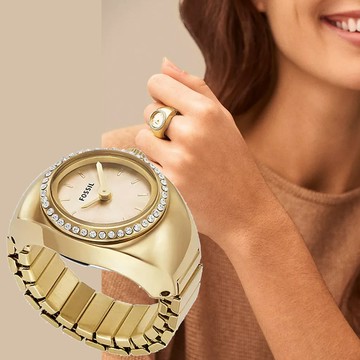 FOSSIL Watch Ring 晶鑽手錶戒指 戒指錶 送禮首選-金 ES5319