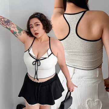 LULUS/PLUS/中大尺碼/辣妹V領綁帶美背罩杯BRATOP背心３色【A01260407】260610