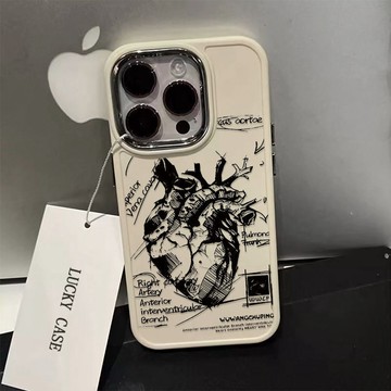 創意 個性 素描塗鴉心臟 手機殼 適用蘋果15promax金屬相框iphone14plus軟殼13大孔