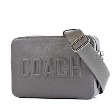 COACH 專櫃男款 Charter 鵝卵石紋雙層拉鍊置物斜背包-灰色