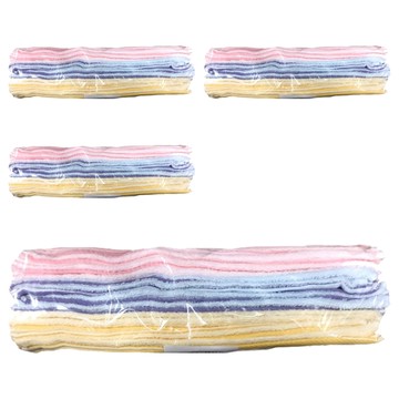 DASING 達興 雅緻條紋毛巾 - 34 x 78公分 淡黃/藍/粉紅  粉紅色 + 藍色 + 淡黃色  12條