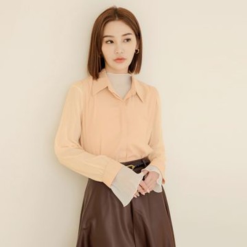 OB嚴選中大尺碼-不易皺拼接透膚上衣/襯衫《AB19099》