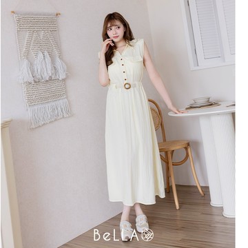 【初夏新品】BeLLA 編織腰帶長洋裝 黃色