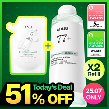 Anua Heartleaf 77 Hyaluron Soothing Toner 350ml Refill Set (+Refill 350ml)