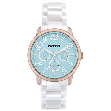 GOTO SC浪漫情人陶瓷時尚手錶-IP玫x藍/39mm