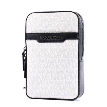 MICHAEL KORS 男款 COOPER 緹花LOGO拉鍊單肩背胸包-白色