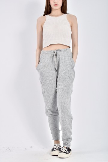 加購優惠(L) nd高腰運動質感針織鬆緊腰灰色長褲