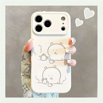 臺灣現貨🎉 沏茶自嘲熊硅膠適用iphone 17 18proma质感手機殼16簡約15plus防摔14/13/12/11