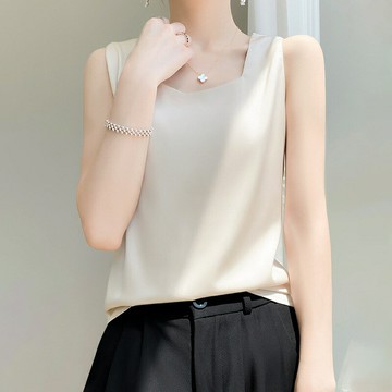 【巴黎精品】緞面背心絲質馬甲-U領內搭百搭女上衣5色a1iz106