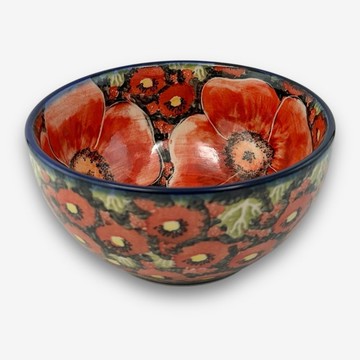 波蘭手繪手工陶-大碗 16cm 赤霞花語系列
