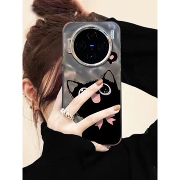 水波紋趣味黑貓適用vivox100手機殼新款x200pro女x90s高級感x80Pro可愛防摔s18卡通小眾潮牌s18e男網紅超火殼